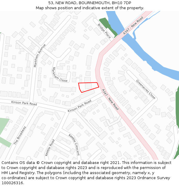 53, NEW ROAD, BOURNEMOUTH, BH10 7DP: Location map and indicative extent of plot