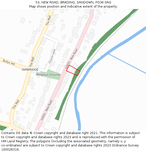 53, NEW ROAD, BRADING, SANDOWN, PO36 0AG: Location map and indicative extent of plot