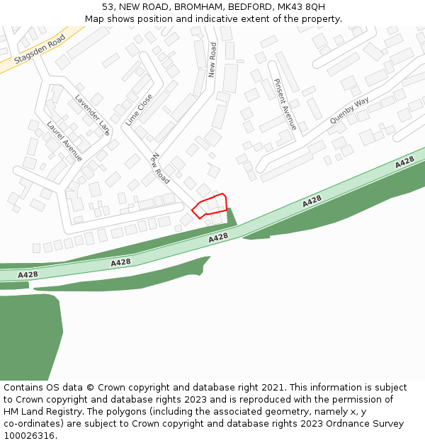 53, NEW ROAD, BROMHAM, BEDFORD, MK43 8QH: Location map and indicative extent of plot