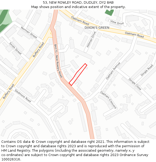 53, NEW ROWLEY ROAD, DUDLEY, DY2 8AB: Location map and indicative extent of plot