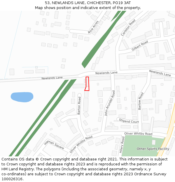 53, NEWLANDS LANE, CHICHESTER, PO19 3AT: Location map and indicative extent of plot