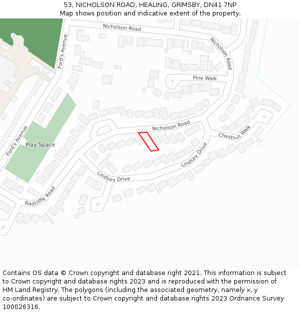 53, NICHOLSON ROAD, HEALING, GRIMSBY, DN41 7NP: Location map and indicative extent of plot