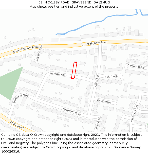 53, NICKLEBY ROAD, GRAVESEND, DA12 4UQ: Location map and indicative extent of plot