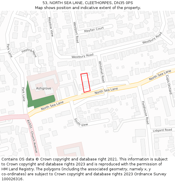 53, NORTH SEA LANE, CLEETHORPES, DN35 0PS: Location map and indicative extent of plot