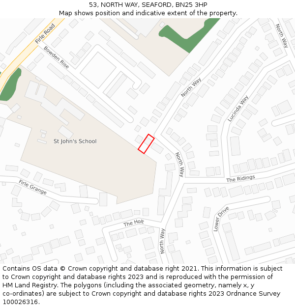 53, NORTH WAY, SEAFORD, BN25 3HP: Location map and indicative extent of plot