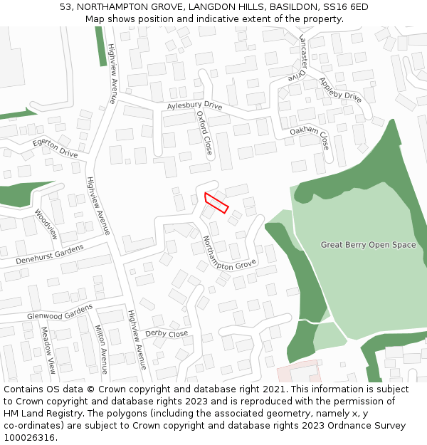 53, NORTHAMPTON GROVE, LANGDON HILLS, BASILDON, SS16 6ED: Location map and indicative extent of plot