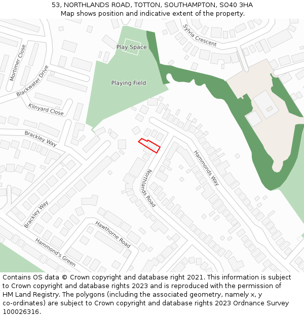 53, NORTHLANDS ROAD, TOTTON, SOUTHAMPTON, SO40 3HA: Location map and indicative extent of plot