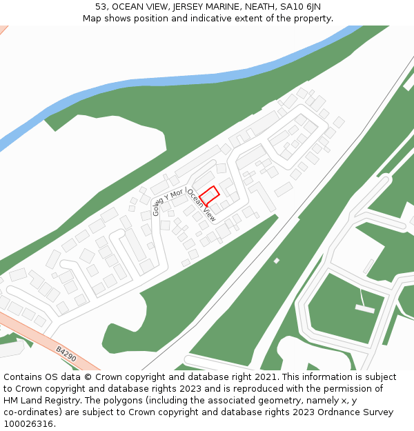 53, OCEAN VIEW, JERSEY MARINE, NEATH, SA10 6JN: Location map and indicative extent of plot