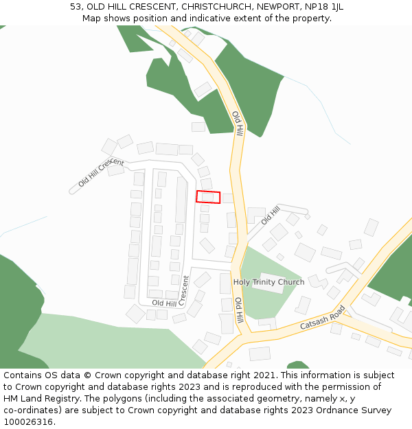 53, OLD HILL CRESCENT, CHRISTCHURCH, NEWPORT, NP18 1JL: Location map and indicative extent of plot