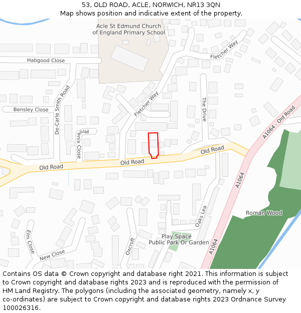 53, OLD ROAD, ACLE, NORWICH, NR13 3QN: Location map and indicative extent of plot