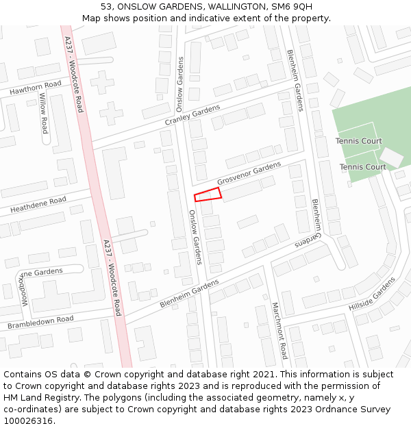 53, ONSLOW GARDENS, WALLINGTON, SM6 9QH: Location map and indicative extent of plot