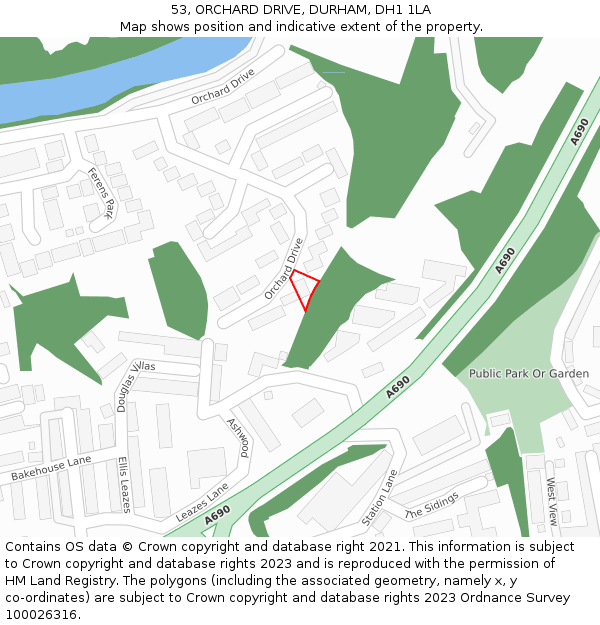53, ORCHARD DRIVE, DURHAM, DH1 1LA: Location map and indicative extent of plot