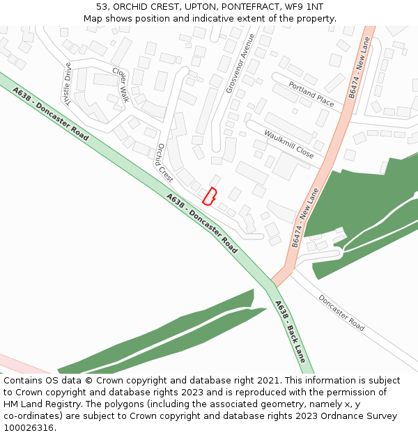 53, ORCHID CREST, UPTON, PONTEFRACT, WF9 1NT: Location map and indicative extent of plot