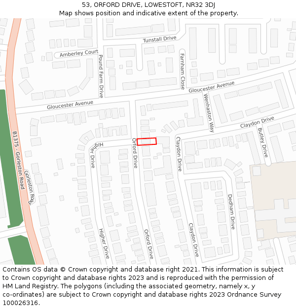 53, ORFORD DRIVE, LOWESTOFT, NR32 3DJ: Location map and indicative extent of plot