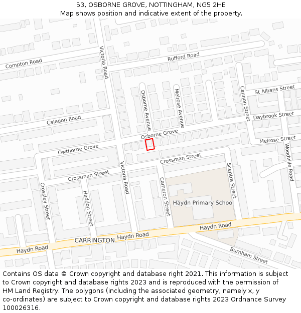 53, OSBORNE GROVE, NOTTINGHAM, NG5 2HE: Location map and indicative extent of plot