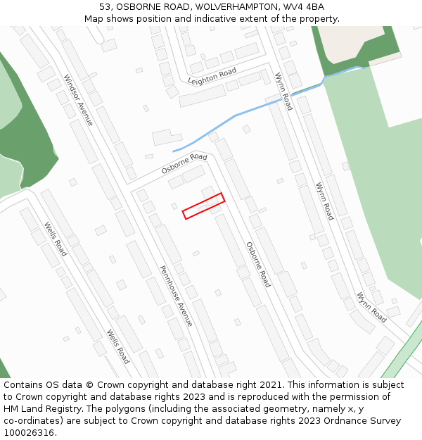 53, OSBORNE ROAD, WOLVERHAMPTON, WV4 4BA: Location map and indicative extent of plot