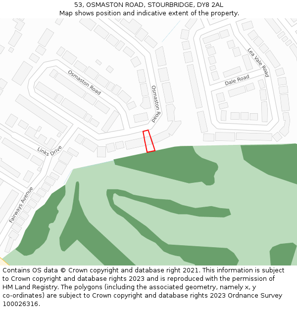 53, OSMASTON ROAD, STOURBRIDGE, DY8 2AL: Location map and indicative extent of plot