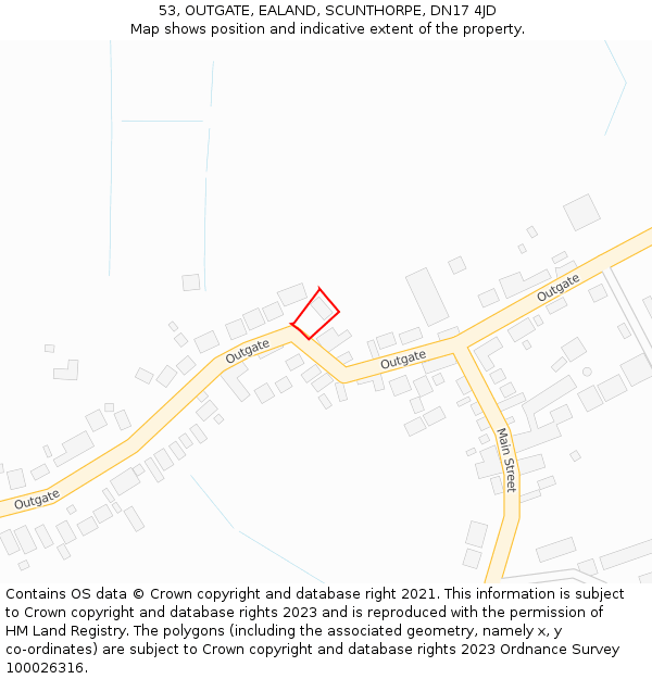 53, OUTGATE, EALAND, SCUNTHORPE, DN17 4JD: Location map and indicative extent of plot