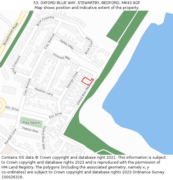 53, OXFORD BLUE WAY, STEWARTBY, BEDFORD, MK43 9GF: Location map and indicative extent of plot