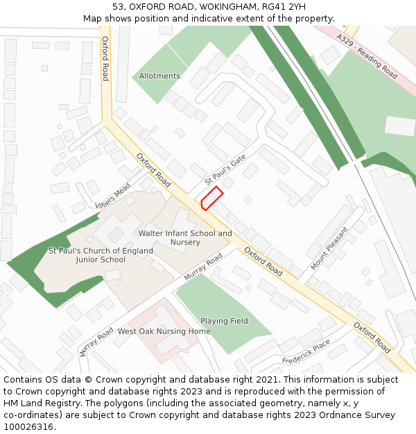 53, OXFORD ROAD, WOKINGHAM, RG41 2YH: Location map and indicative extent of plot