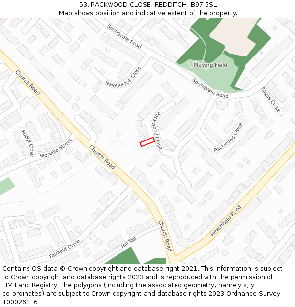 53, PACKWOOD CLOSE, REDDITCH, B97 5SL: Location map and indicative extent of plot