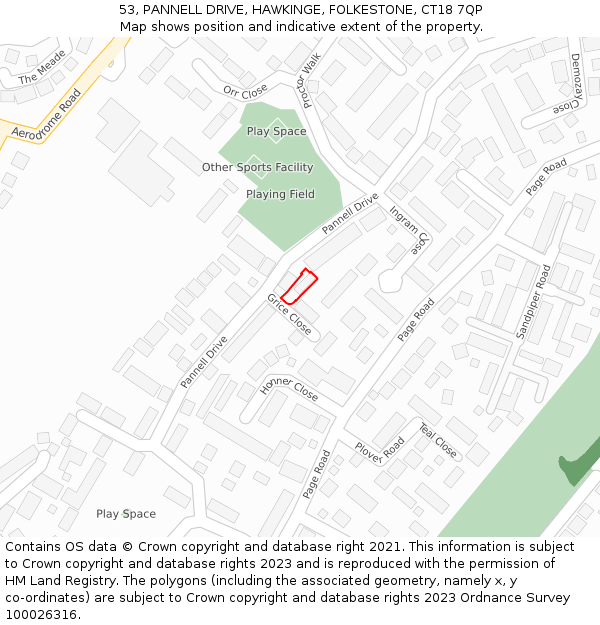 53, PANNELL DRIVE, HAWKINGE, FOLKESTONE, CT18 7QP: Location map and indicative extent of plot