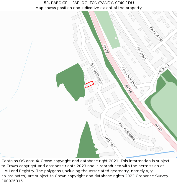 53, PARC GELLIFAELOG, TONYPANDY, CF40 1DU: Location map and indicative extent of plot