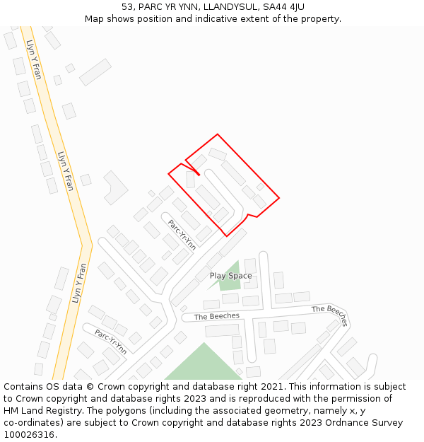 53, PARC YR YNN, LLANDYSUL, SA44 4JU: Location map and indicative extent of plot