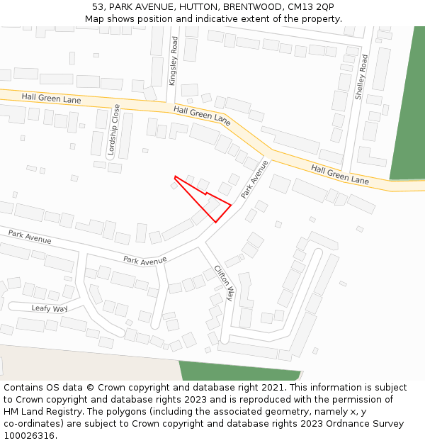 53, PARK AVENUE, HUTTON, BRENTWOOD, CM13 2QP: Location map and indicative extent of plot