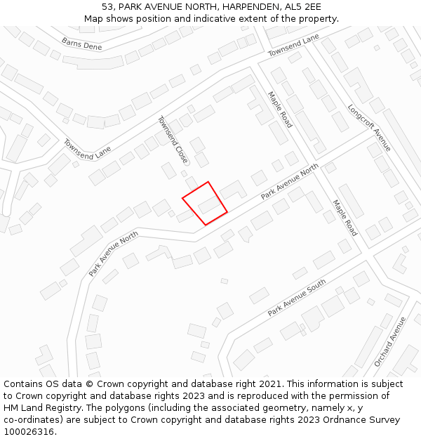 53, PARK AVENUE NORTH, HARPENDEN, AL5 2EE: Location map and indicative extent of plot