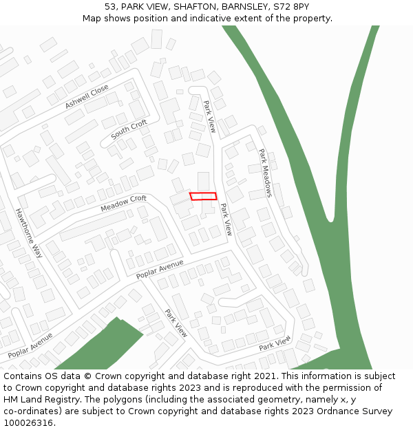 53, PARK VIEW, SHAFTON, BARNSLEY, S72 8PY: Location map and indicative extent of plot