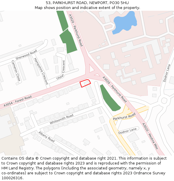 53, PARKHURST ROAD, NEWPORT, PO30 5HU: Location map and indicative extent of plot