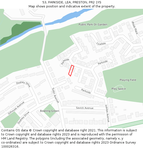 53, PARKSIDE, LEA, PRESTON, PR2 1YS: Location map and indicative extent of plot