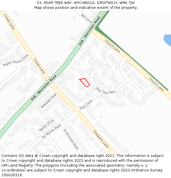 53, PEAR TREE WAY, WYCHBOLD, DROITWICH, WR9 7JW: Location map and indicative extent of plot