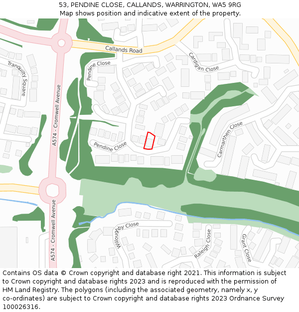 53, PENDINE CLOSE, CALLANDS, WARRINGTON, WA5 9RG: Location map and indicative extent of plot