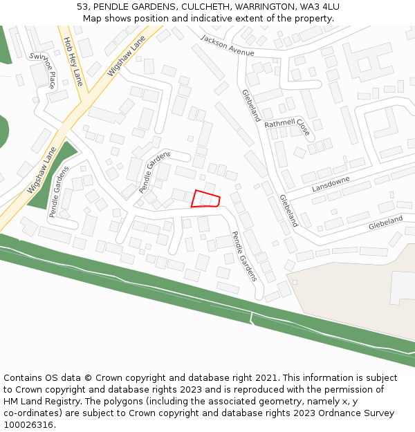 53, PENDLE GARDENS, CULCHETH, WARRINGTON, WA3 4LU: Location map and indicative extent of plot