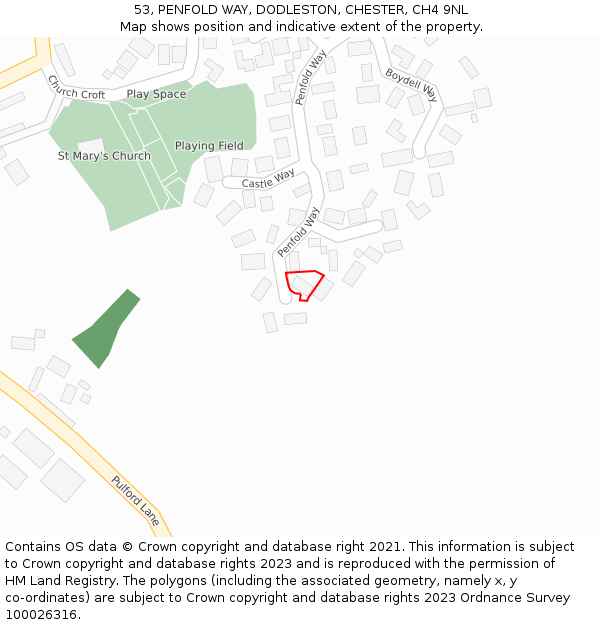 53, PENFOLD WAY, DODLESTON, CHESTER, CH4 9NL: Location map and indicative extent of plot