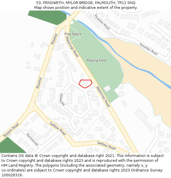 53, PENOWETH, MYLOR BRIDGE, FALMOUTH, TR11 5NQ: Location map and indicative extent of plot