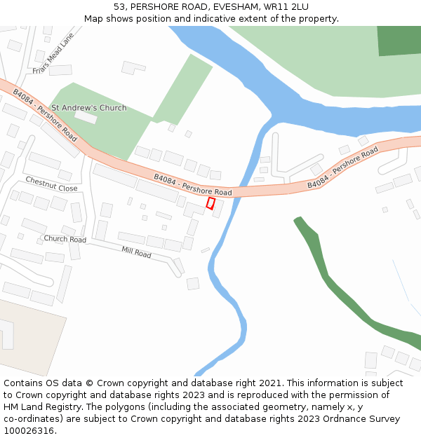 53, PERSHORE ROAD, EVESHAM, WR11 2LU: Location map and indicative extent of plot