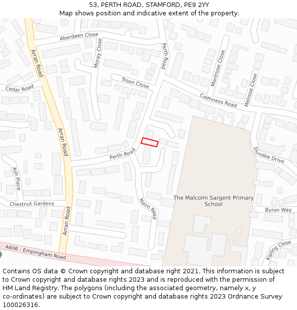 53, PERTH ROAD, STAMFORD, PE9 2YY: Location map and indicative extent of plot