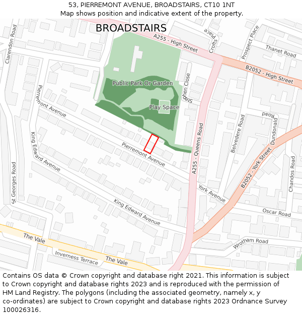 53, PIERREMONT AVENUE, BROADSTAIRS, CT10 1NT: Location map and indicative extent of plot