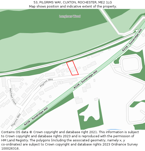 53, PILGRIMS WAY, CUXTON, ROCHESTER, ME2 1LG: Location map and indicative extent of plot