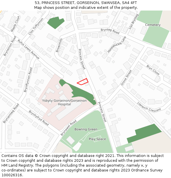 53, PRINCESS STREET, GORSEINON, SWANSEA, SA4 4FT: Location map and indicative extent of plot