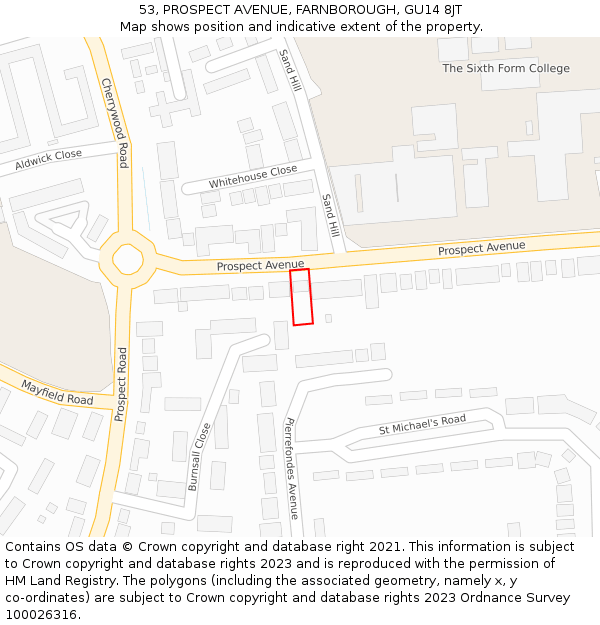 53, PROSPECT AVENUE, FARNBOROUGH, GU14 8JT: Location map and indicative extent of plot