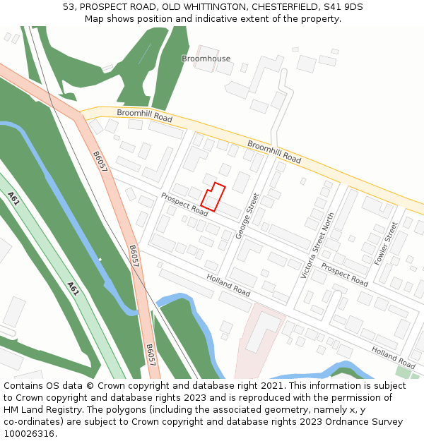 53, PROSPECT ROAD, OLD WHITTINGTON, CHESTERFIELD, S41 9DS: Location map and indicative extent of plot