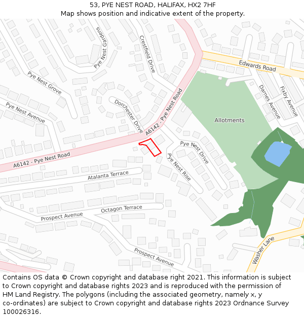 53, PYE NEST ROAD, HALIFAX, HX2 7HF: Location map and indicative extent of plot