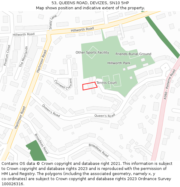 53, QUEENS ROAD, DEVIZES, SN10 5HP: Location map and indicative extent of plot
