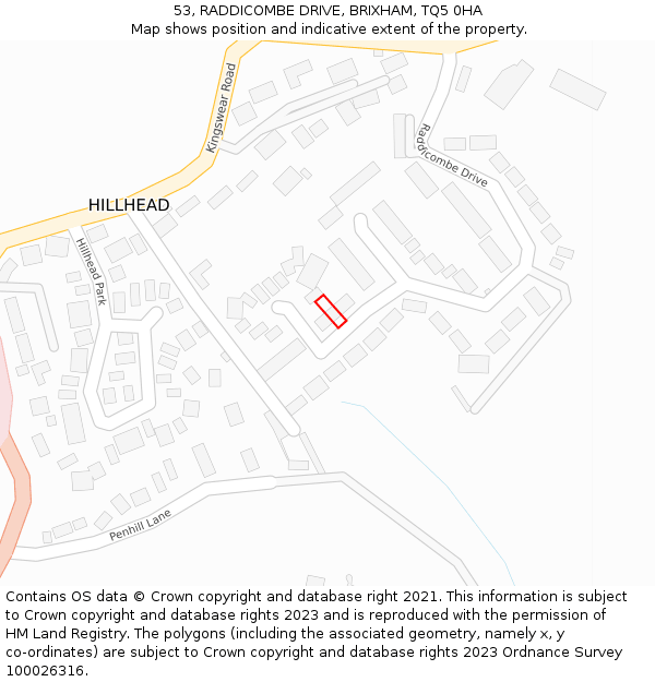 53, RADDICOMBE DRIVE, BRIXHAM, TQ5 0HA: Location map and indicative extent of plot