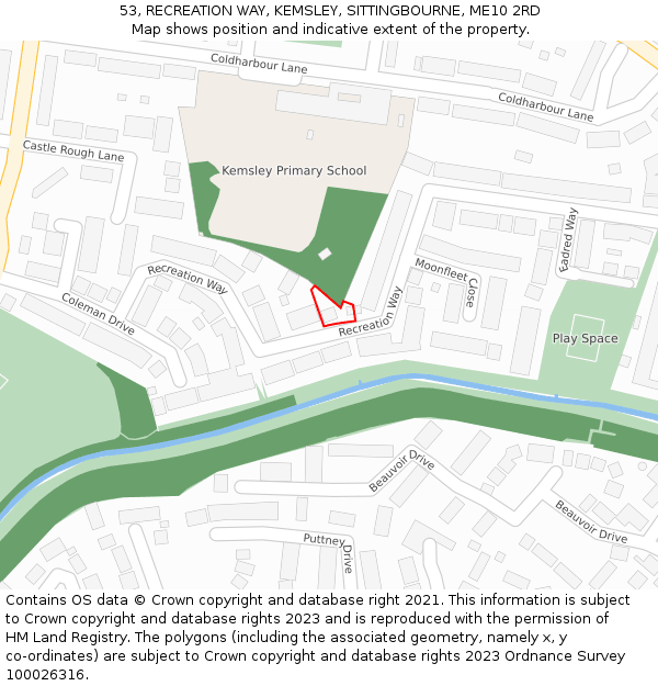 53, RECREATION WAY, KEMSLEY, SITTINGBOURNE, ME10 2RD: Location map and indicative extent of plot