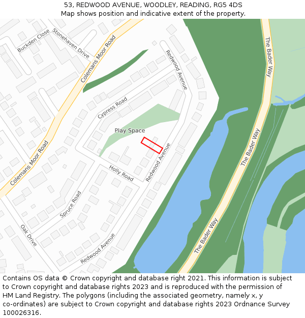 53, REDWOOD AVENUE, WOODLEY, READING, RG5 4DS: Location map and indicative extent of plot